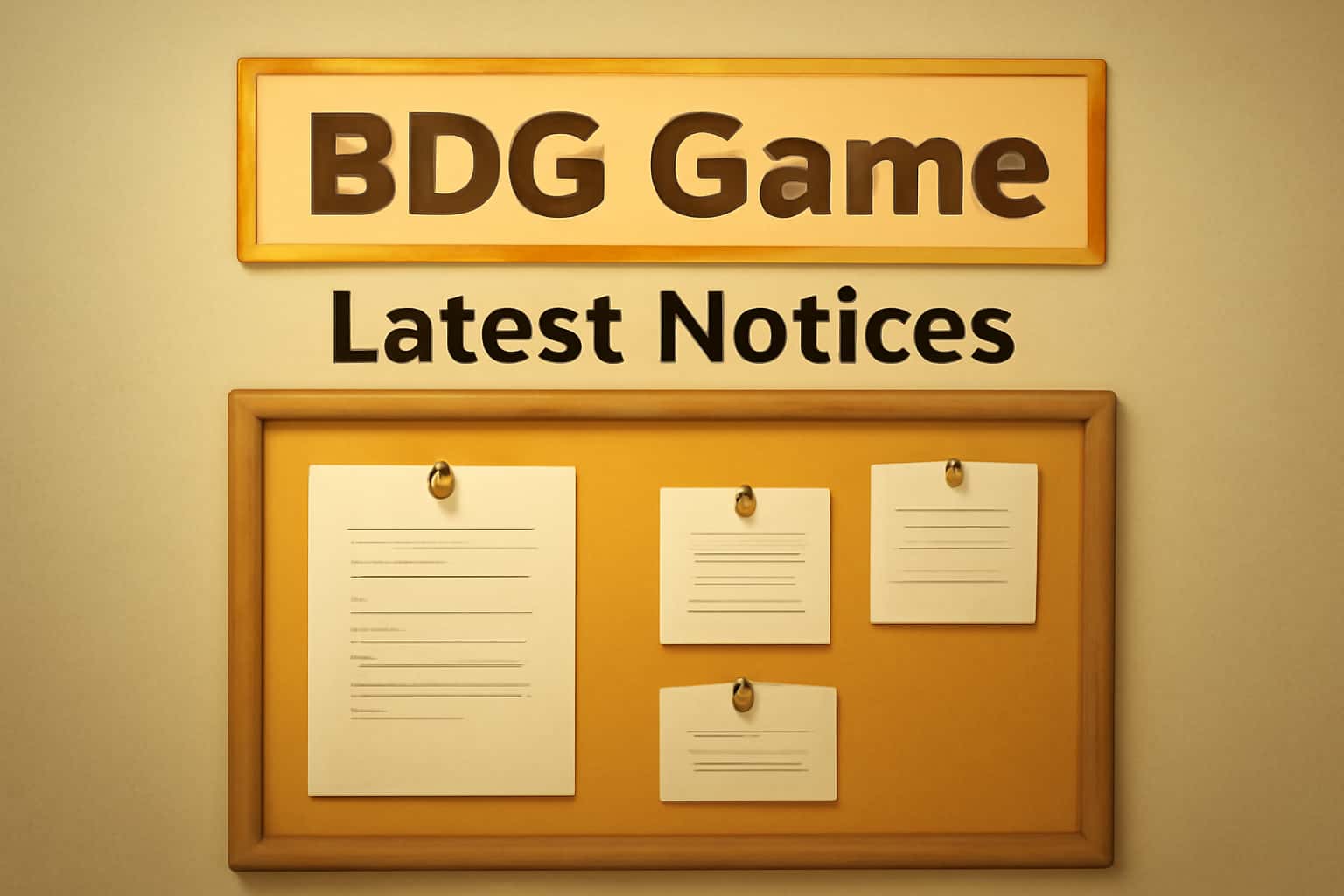 An informative representation of the latest notices for BDG Game, including visual elements that highlight updates and support.