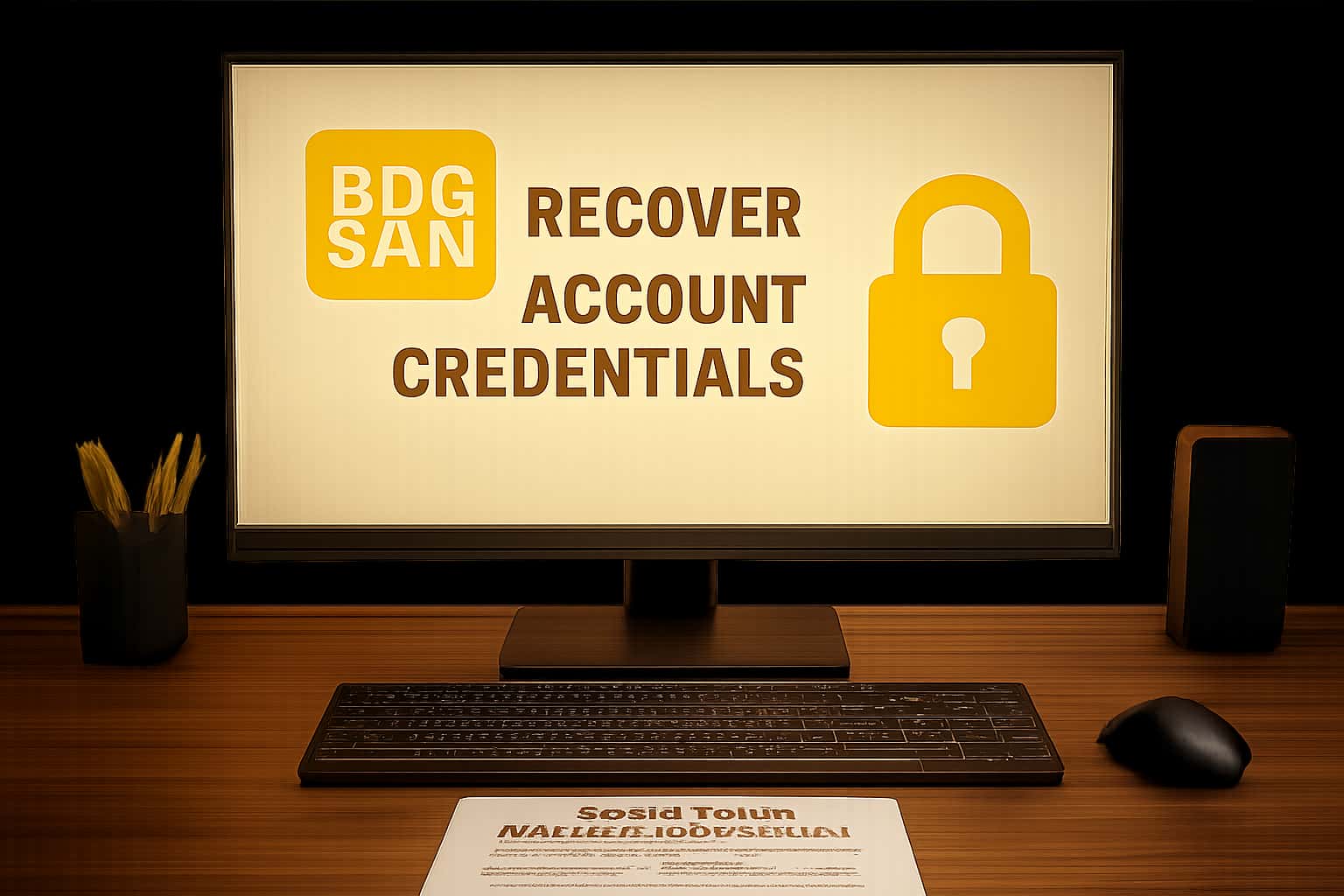 A sleek representation of recovering BDG Game account credentials with visual elements indicating security and support.