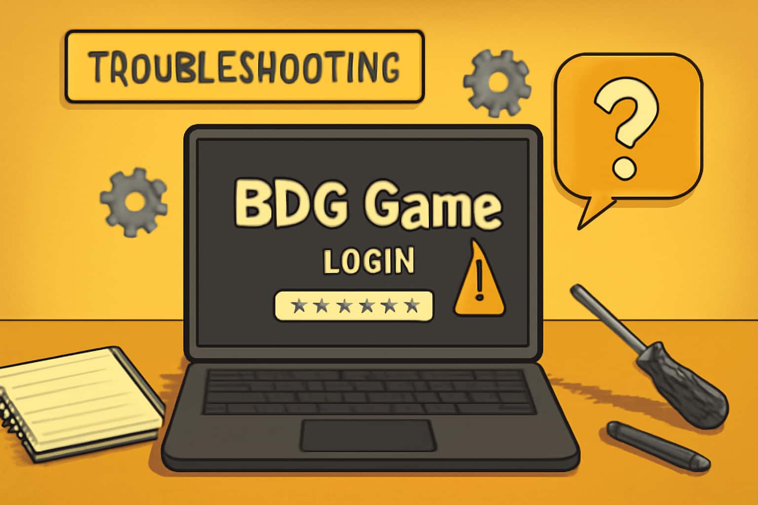 An informative scene depicting the troubleshooting process for BDG Game login.